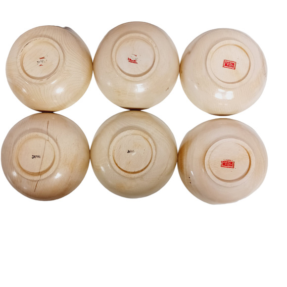 7 PC Wooden Salad Bowl Set Distressed Rustic Retro Wood Handmade Japan Vintage - Picture 4 of 16